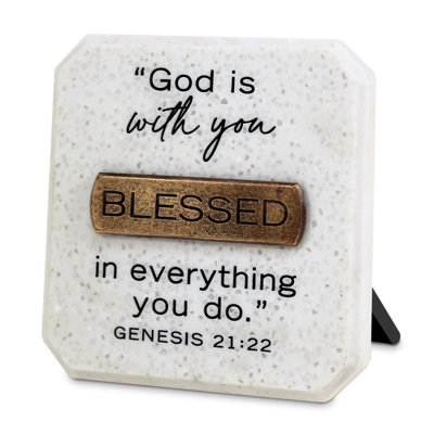 Tabletop Plaque Blessed Copper-Accent Cast Stone