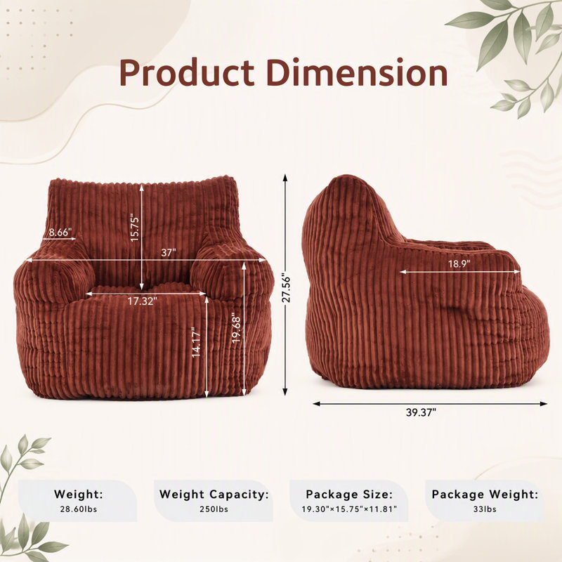 Fauteuil à billes Soft Velvetoy, Red Corduroy