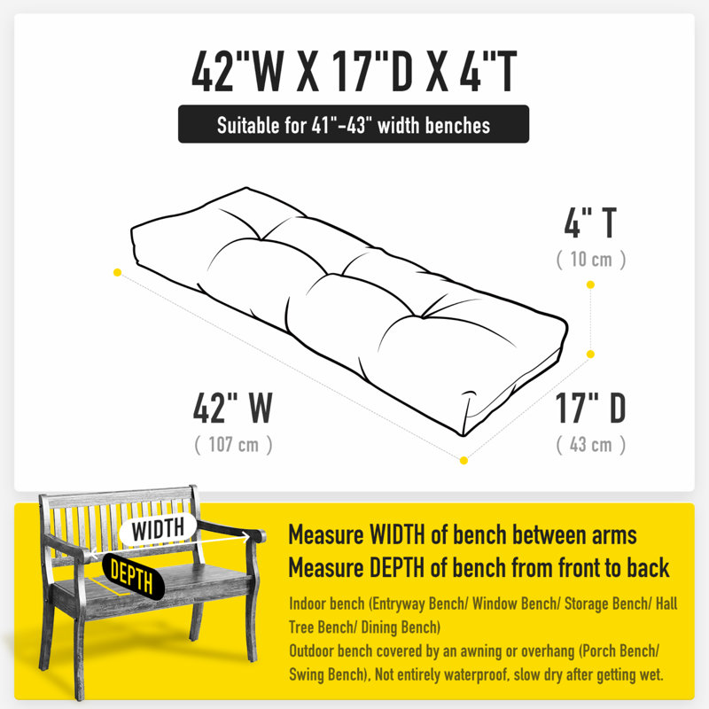 Sunrox Indoor/Outdoor Non Slip Memory Foam Bench Cushion, 42" W x 16" D, Heather Indigo