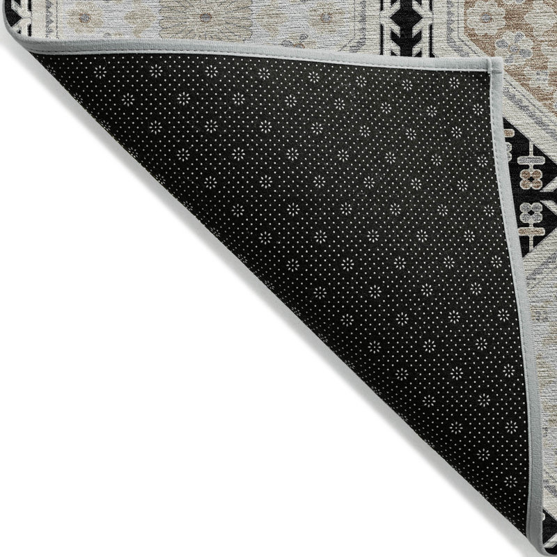 Machine Washable Indoor/Outdoor Christain ACN1443 Black Rug, Rectangle 1'8" x 2'6"