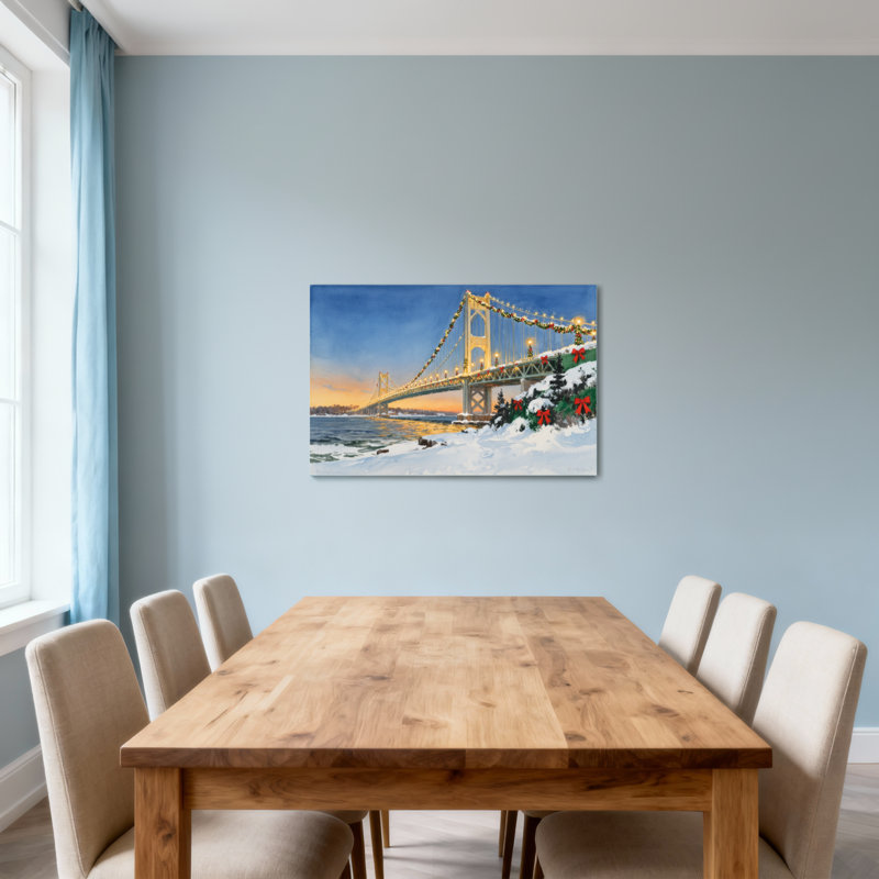 Noël, pont de Noël, paysage enneigé, lumières des fêtes, scène d'hiver, H 24 po x l 36 po