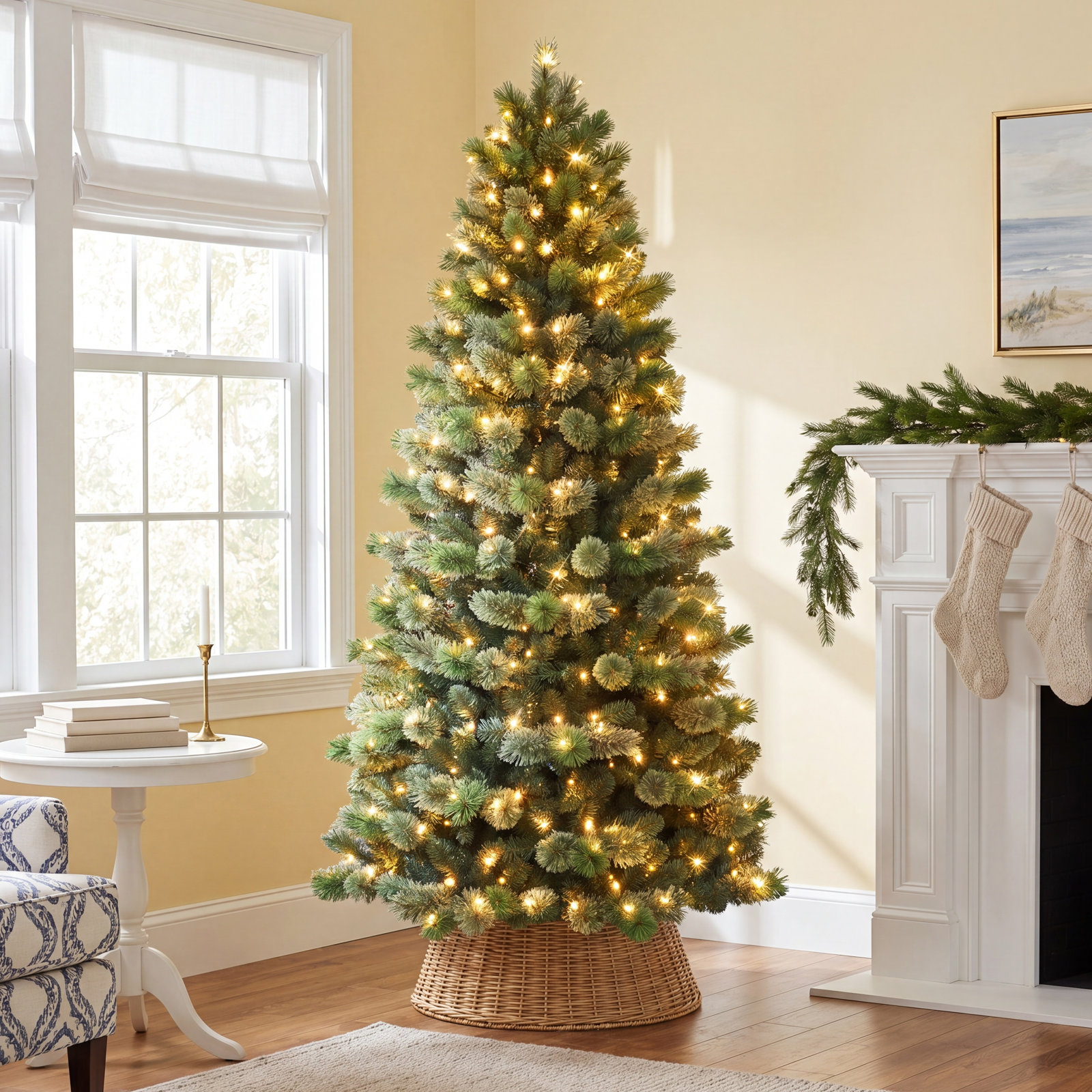 Slim 7.5' Pre-Lit Pine Slim Christmas Tree