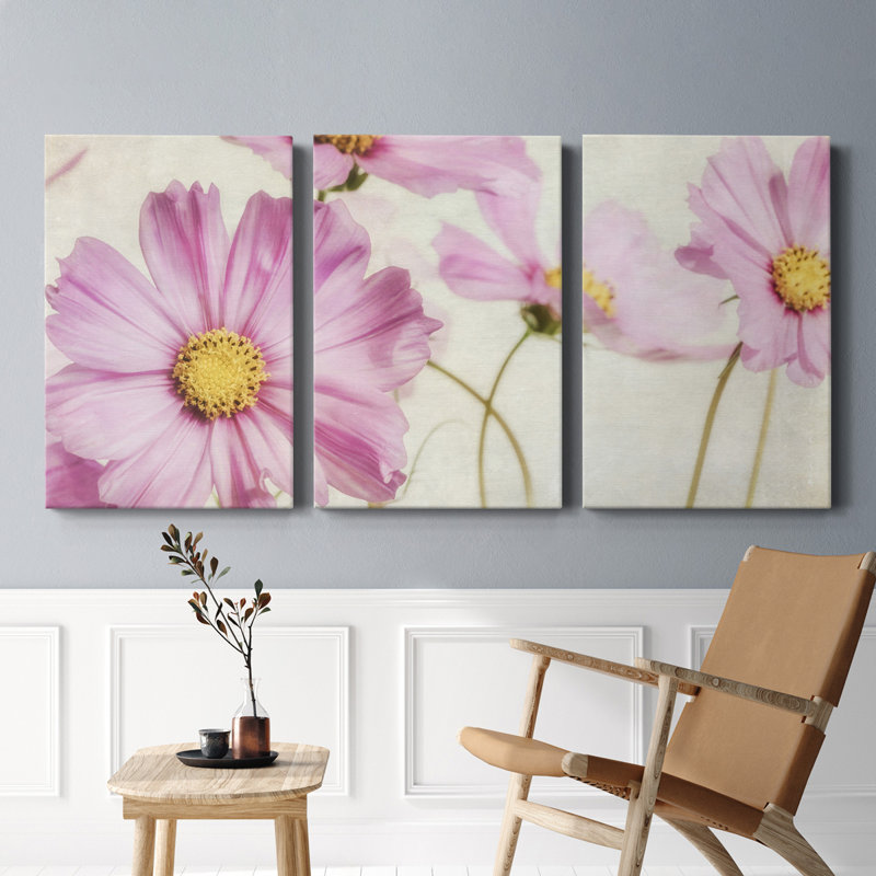 «Pink Cosmos I» - Toile tendue avec châssis de qualité supérieure - Prêt à être accroché, H 12 po x l 24 po x P 1 po