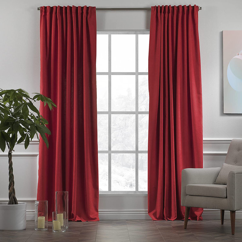 Paire de rideaux obscurcissant avec pattes de couleur unie, L 52 po x L 63 po, Rouge