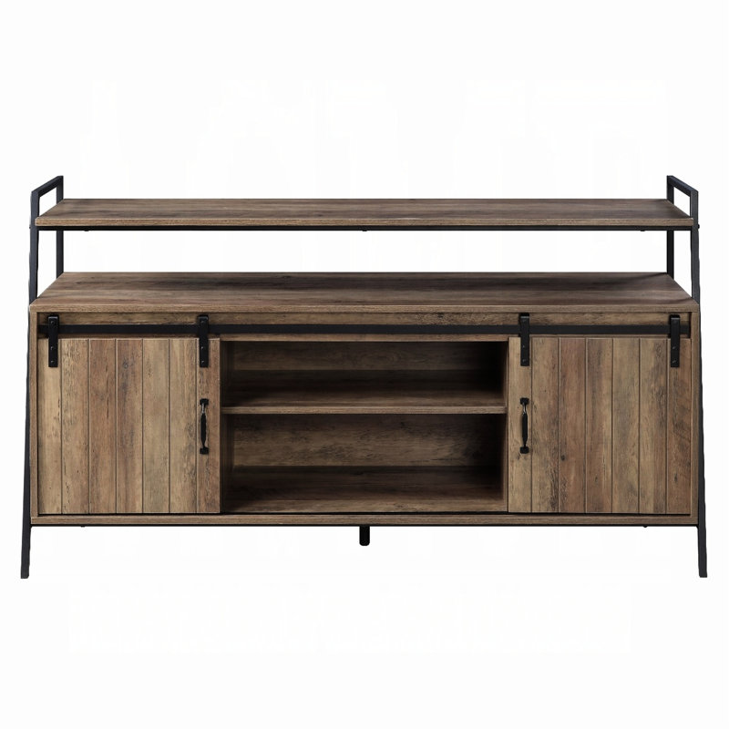 Meuble télé de style rustique avec porte coulissante pour téléviseurs de 58 po en chêne de grange noir et chêne, convient aux téléviseurs de 50 à 59 po