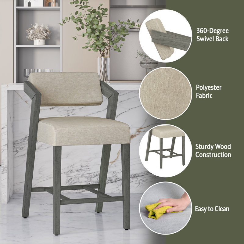 Kynlee Upholstered Counter Stool, Aged Gray, Counter Stool (26" Seat Height)