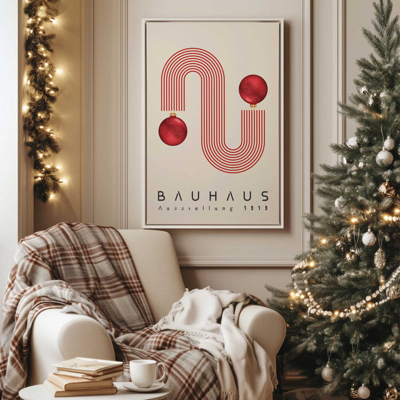 «Festive Red Bauhaus» 1919, reproduction sur toile, H 30,75 po x l 20,75 po, Cadre flottant brun