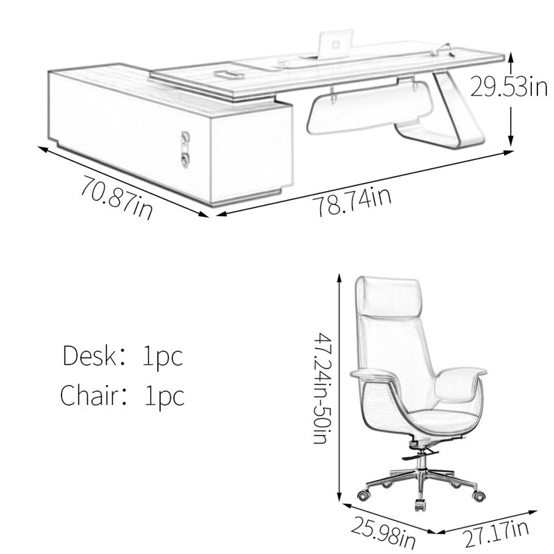 Bureau de fabrication en bois d'ingénierie durable, H 29,53 po x l 78,74 po x P 70,87 po