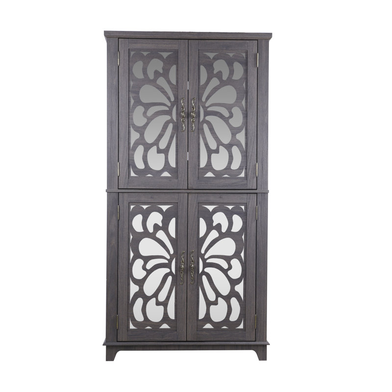 Buffet moderne brun foncé avec portes en miroir en acrylique, buffet de rangement réglable pour le salon et la salle à manger