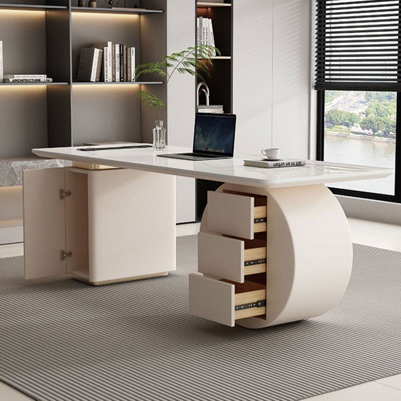 Bureau blanc avec plaque Creative Rock, H 29,53 po x l 55,12 po x P 27,56 po, Retour à gauche