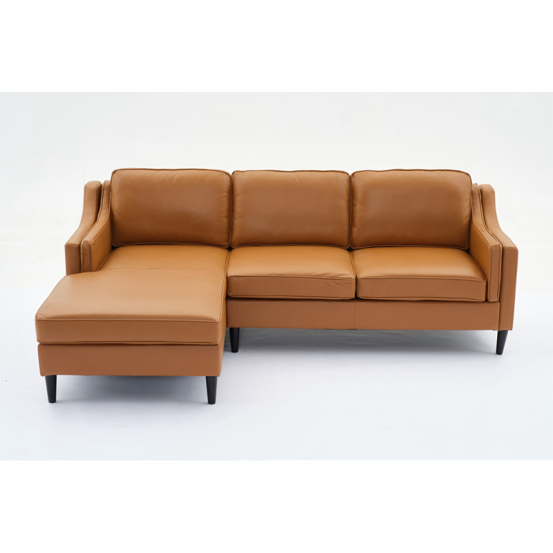 L-Shaped Genuine Leather Sofa With Chaise Lounge, Left Chaise, Left Hand Facing, Tan Genuine Leather