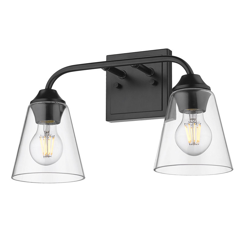 Alessandra Dimmable Vanity Light, Matte Black, 2, Clear Glass Cone