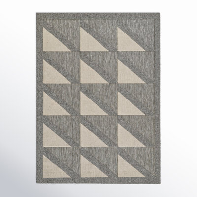 Trula Gray Beige Geometric Outdoor Rug