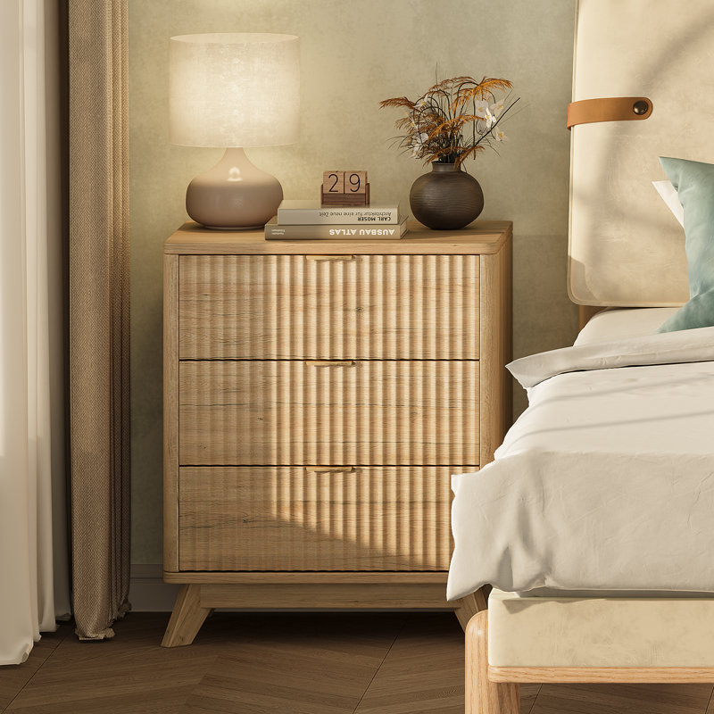 Donati Fluted Nightstand with Charging Station, Natural