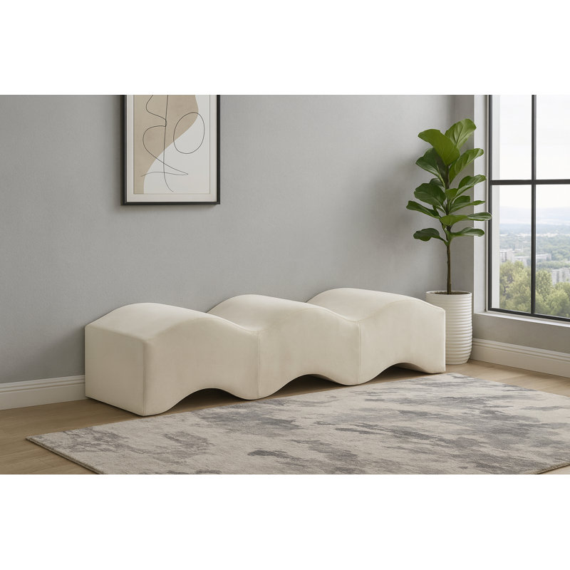 Banc en velours Leavon, Velours crème