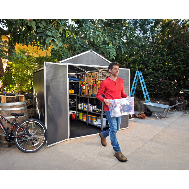 Palram - Canopia Rubicon 8 ft. W x 10 ft. D Weather-Resistant Polycarbonate Outdoor Storage Shed for Garden, Backyard & Tools