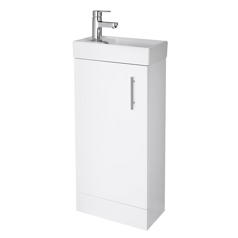 VeeBath Minimalist White Floor Standing 400mm Cabinet & Basin + Basin Mixer