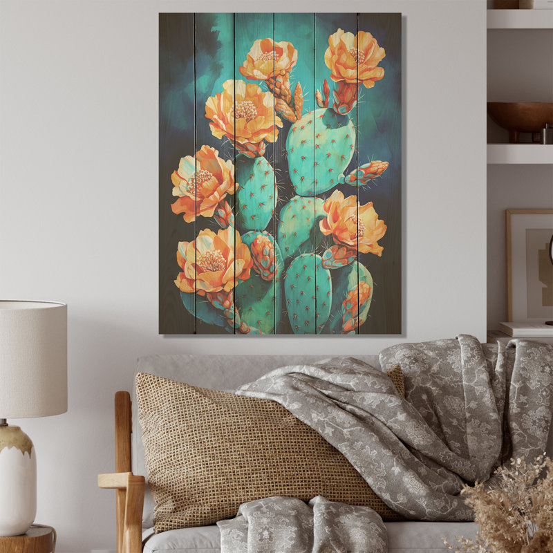 Cactus bleu et bronze brossé - Art mural en bois de cactus sur bois de pin naturel, H 20 po x l 10 po