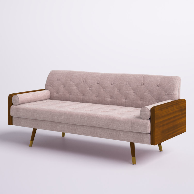 Bel-Air 72.2" Mid Century Modern Tufted 3 Seater Sofa with Bolster Pillows, Blush Polyester