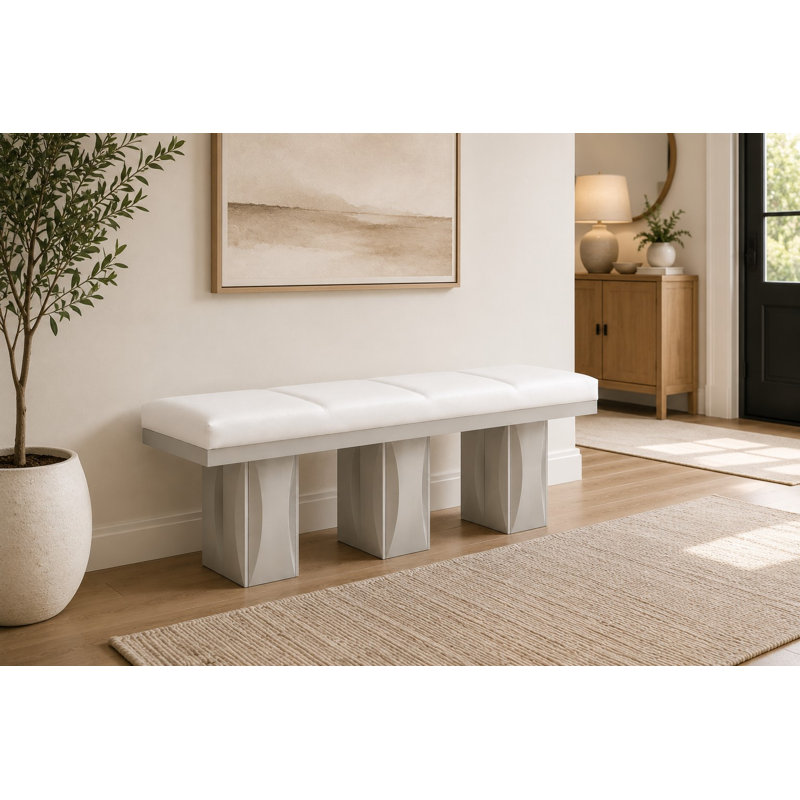 Laronda Dining Bench with Cushioned Seat and Wood Base, Modern Rectangular Design, White