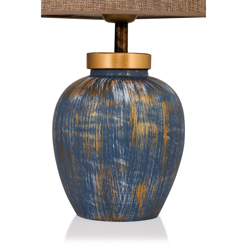 Lampe de table moderne en céramique, bleue et brune, 11,8 po de diamètre x 18,9 po de hauteur | Douille E27, 40 W maximum | Capuchon en tissu élégant, parfait pour le salon, la chambre à coucher et le bureau, design traditionnel du sud-ouest américain
