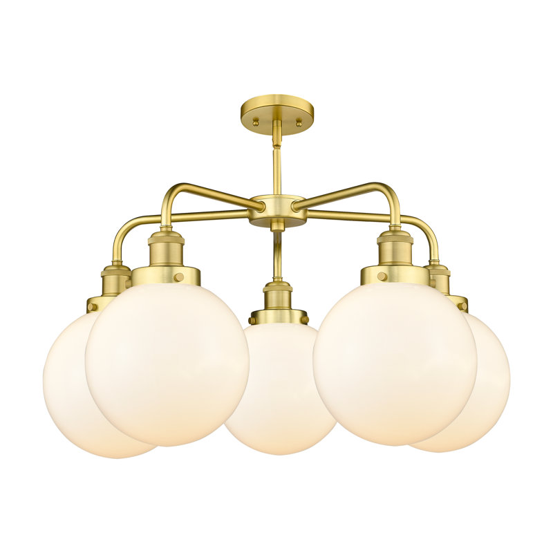 Lustre suspendu 5 lumières à 8 lumières d'Alphonsa, Or satiné, Clair, H 17,63 po x l 28 po x P 28 po