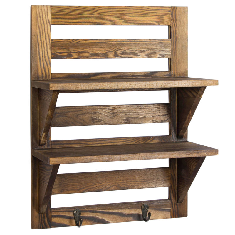 Shadybrook 2 Piece Bracket Shelf with Hooks, Dark Brown