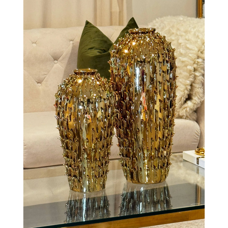 Embossed Luxury Ceramic Flower Vases Elegant Home Decor Ornament, 17" H x 7" W x 7" D