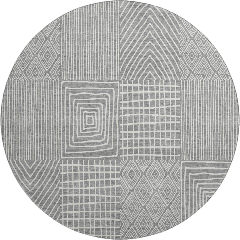 Premium Machine Washable Lyndhurst AMF990 Geometric Rug, Round 8'