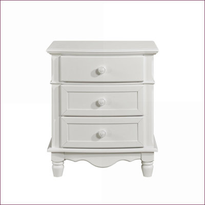 Table de chevet classique à 3 tiroirs en bois blanc pour chambre à coucher
