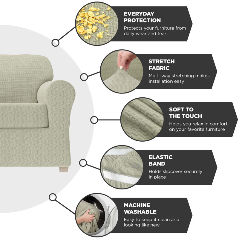 Housse extensible pour canapé à coussins carrés, H 34 po x l 96 po x P 38 po, Mélange de polyester beige