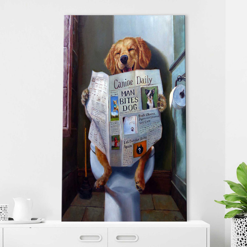 «Dog Gone Funny» par Lucia Heffernan - Peinture, Toile tendue, H 48 po x l 28 po x P 1,5 po