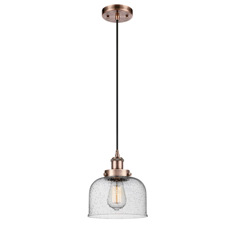 Luminaire suspendu en forme de cloche à 1 lumière Boothwyn, Cuivre antique