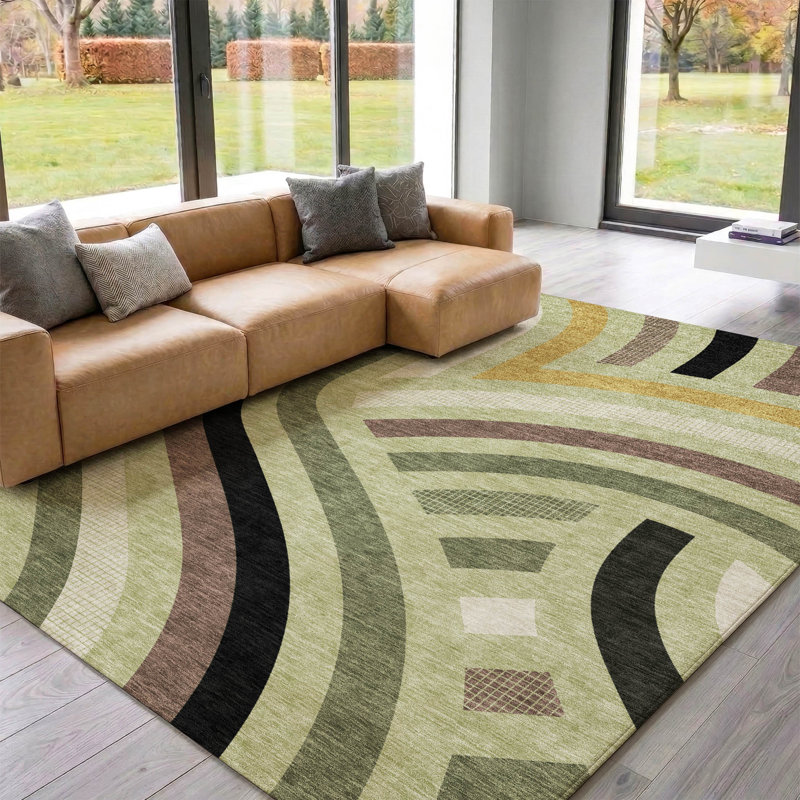 Tapis de qualité supérieure Mid-Century moderne lavable à la machine Premium Mayfield AMF2467, Céleri, 10 pi x 14 pi
