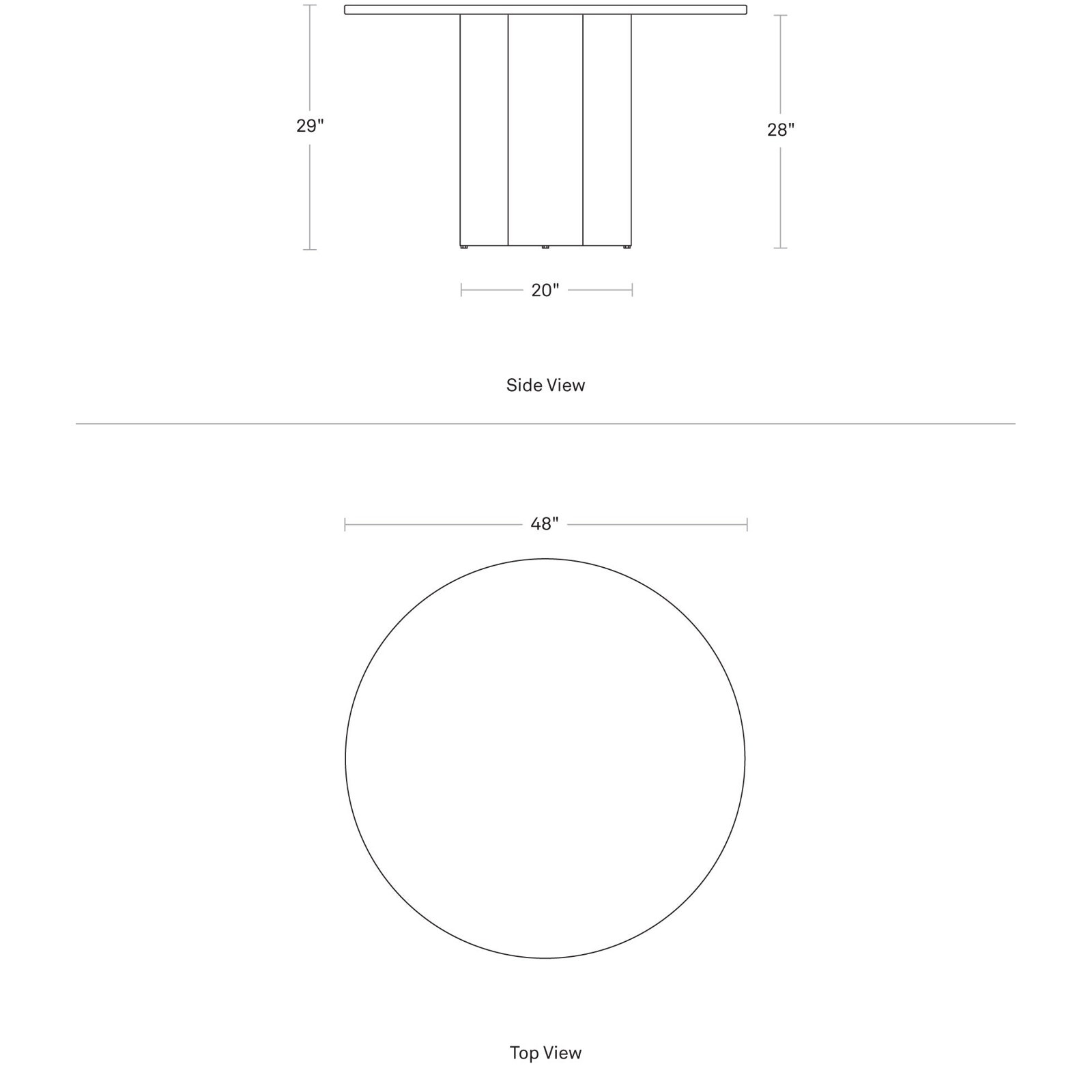 4 Quarter Round Marble Dining Table, Black Ash, 48" W x 48" L