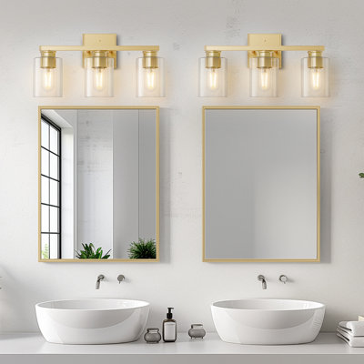 18 po Éclairage pour salle de bain 3 lumières avec abat-jour en verre transparent pour salle de bain