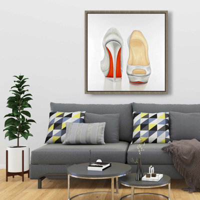 Red and White Pumps - Gray Illustrative Framed Canvas Decor