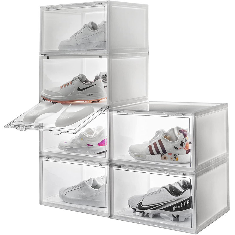 Letusto Shoe Storage Box Organizers 6 Pair Stackable Shoe Storage Box, White