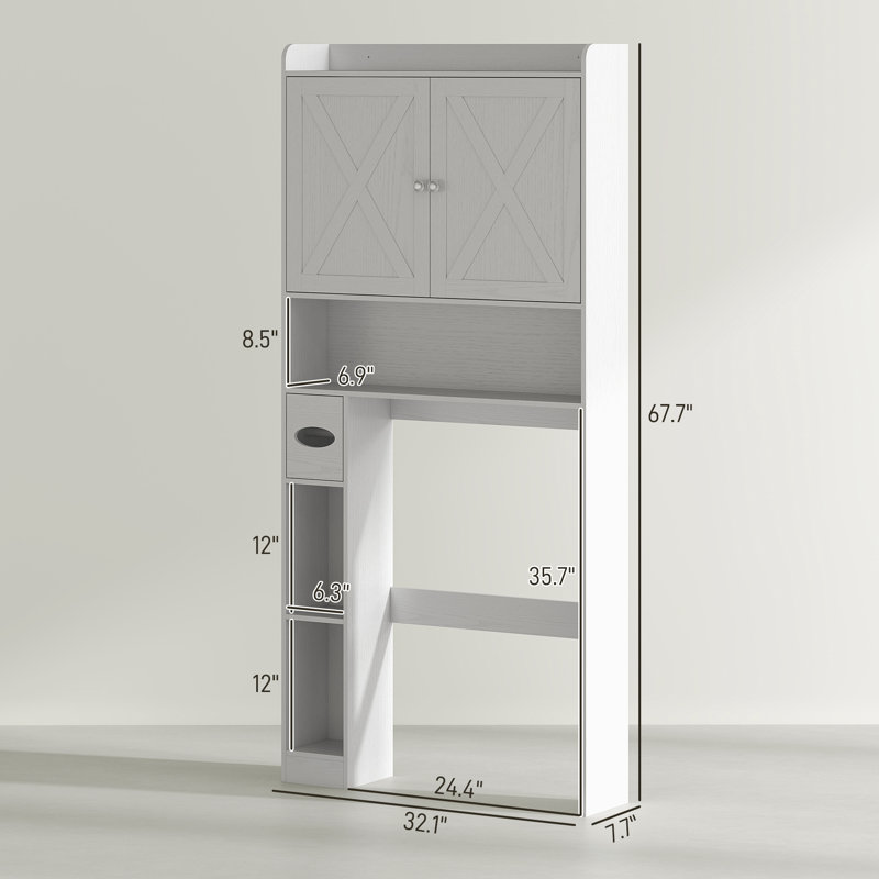 Over The Toilet Storage Cabinet, Farmhouse Above Toilet Bathroom Organizer With Barn Doors, Adjustable Shelf, Toilet Paper Holder, Freestanding Space Saver For Laundry