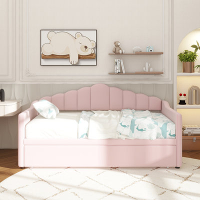 Upholstered Twin Size Daybed With Adjustable Height Pop Up Trundle Twin Bed And USB & Type-C Charging Port, Daybed With 2 Side Pockets, No Box-Spring by Mercer41
