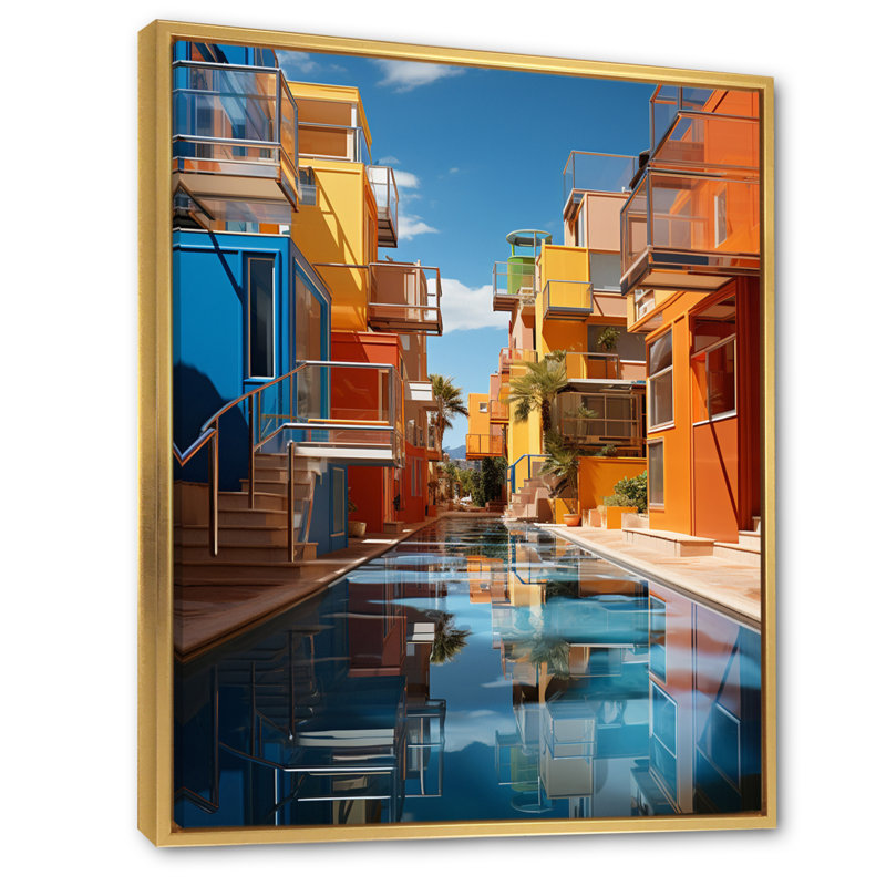 Urban kaléidoscope urbain II sur toile, Cadre flottant doré, H 32 po x l 16 po x P 1 po