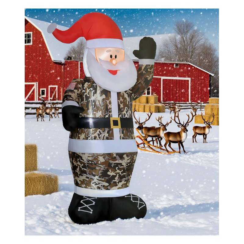 Camo Santa Inflatable With LED Lights And Weather-Resistant Material