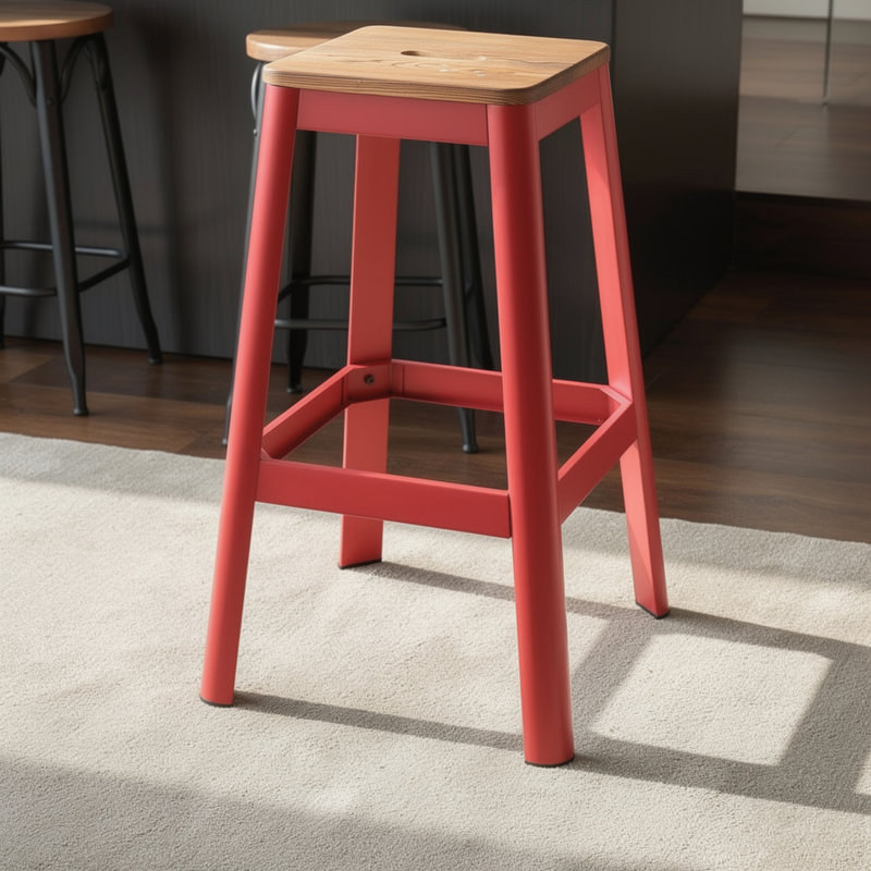 Counter Stool with Metal Frame, Red