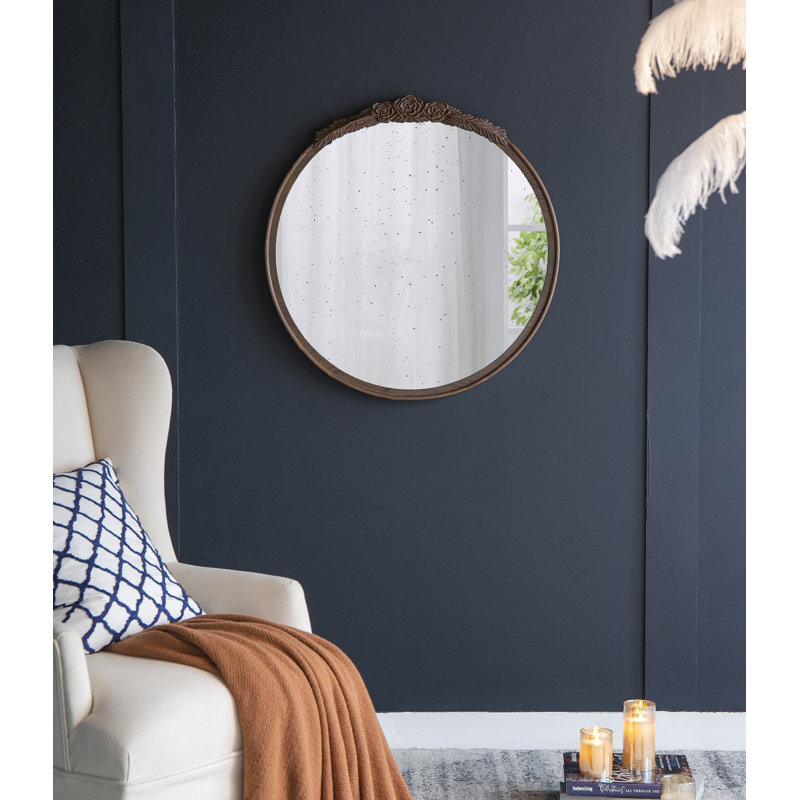 Miroir rond manufacturé, Brun