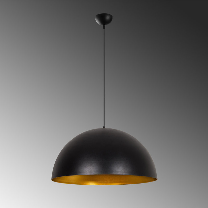 Luminaire suspendu en forme de dôme à 1 lumière Philo, H 23,62 po x l 23,62 po x P 23,62 po, Noir / or