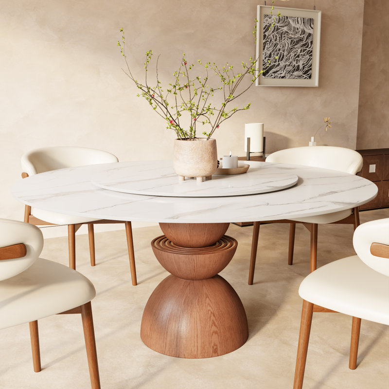 Conlon rond avec plateau tournant, 29.53"H x 47.24"L x 47.24"W, Blanc