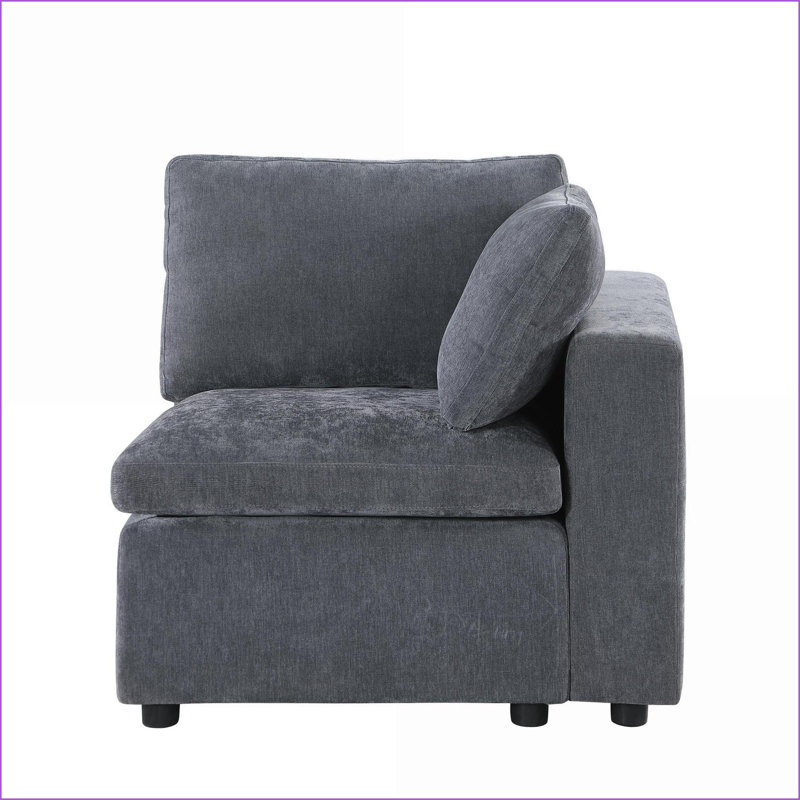 Canapé modulaire modulaire en U avec accoudoir droit, chenille gris ardoise pour le salon | Tissu | Gris ardoise