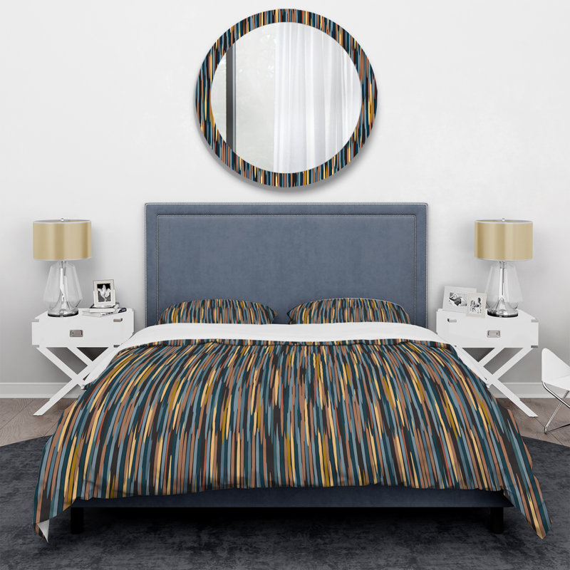 Ensemble de housse de couette en microfibre multicolore à rayures bleues / jaunes / noires 3 pièces