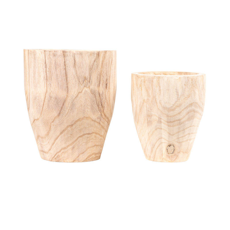 Ensemble de 2 jardinières rondes en bois de paulownia