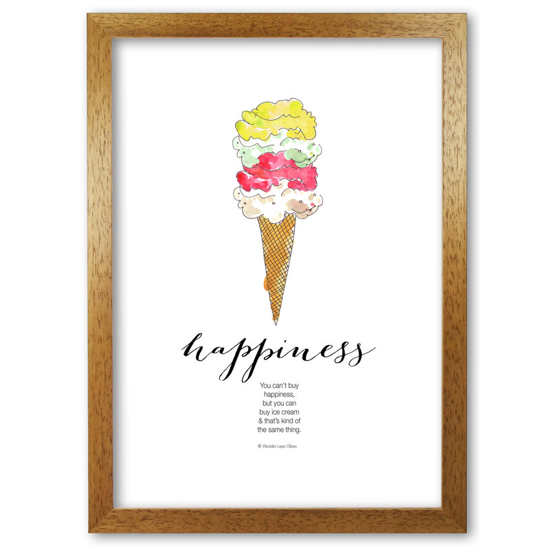 Ice Cream Happiness - Print, 59.4 cm H x 42 cm W x 5 cm D, Honey Oak